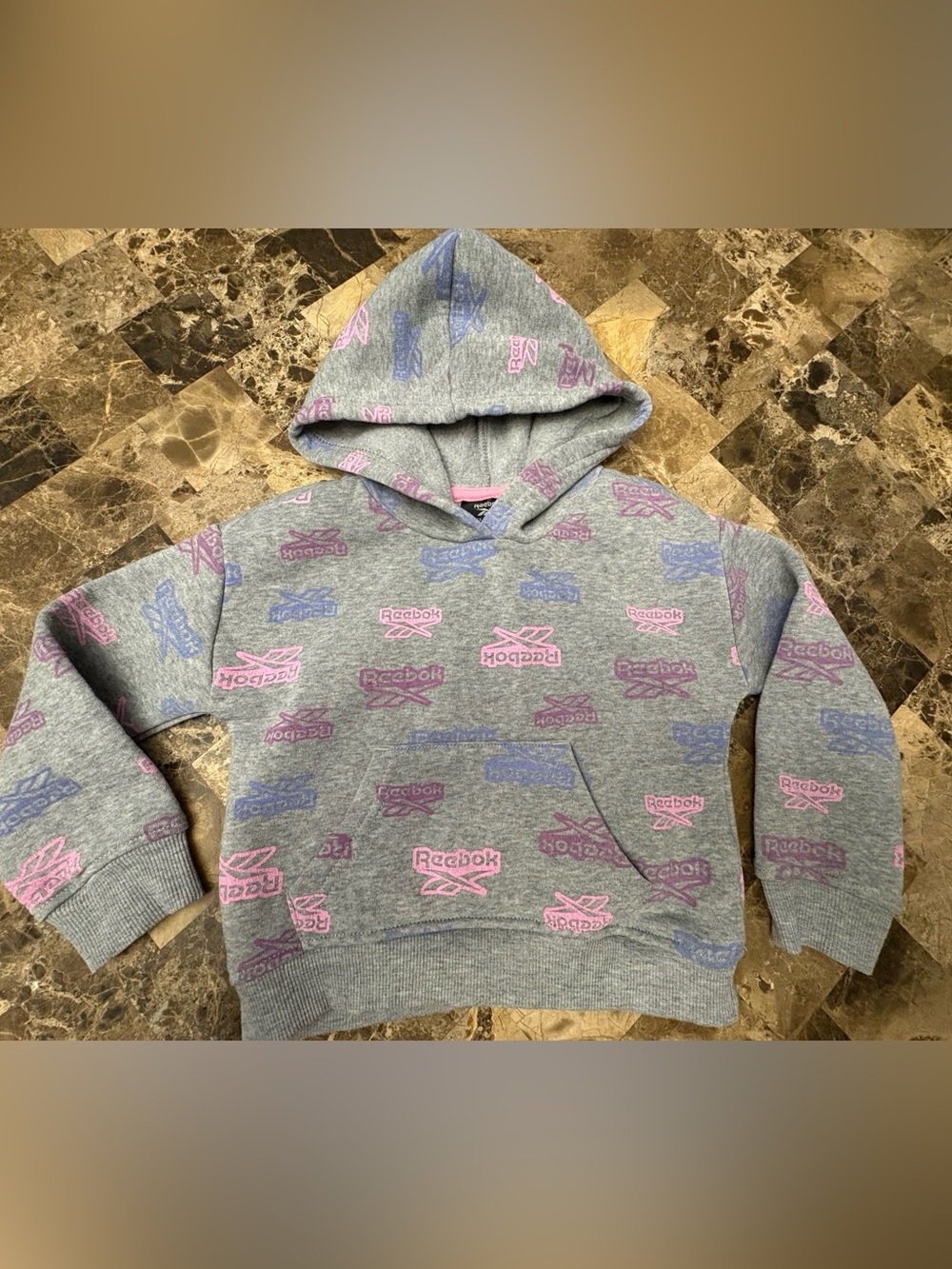 Reebok Grey Hoodie with Pink & Lavender Logos 2-3 years
